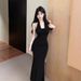 Socialite Style Chain Halter Strap Evening Camisole Women's Summer Pure Desire Sexy Backless Waist-Cinching Dress_ecoleips.com