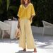 Women's V Neck Top And Straight Striped Casual Trousers Clothing Set_ecoleips.com