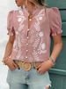 Women's Clothing Spring And Summer Pure Cotton Embroidered Cardigan Buckle Bubble Short Sleeve T Shirt_ecoleips.com