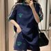 Women's Blue Tracksuit Set Korean Style Slimming Casual Fashion plus Size Two Piece Summer 2026 New_ecoleips.com