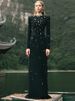 K Elegant Temperament, Heavy Industry Nail Bead Inlaid Diamond Long Sleeved Dress, Formal Dress, Long Skirt_ecoleips.com