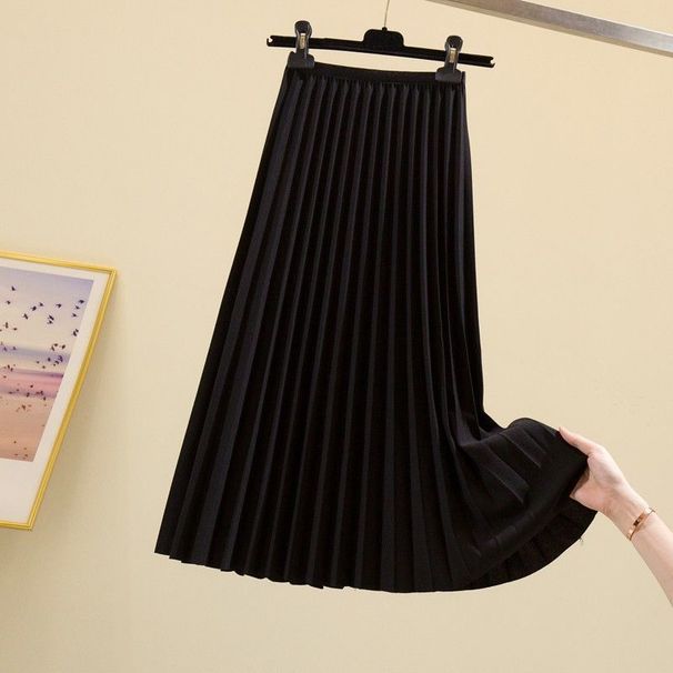 Women's Clothing High Waist Pleated Skirt Women's Spring And Autumn Mid Length New All Match Big Swing Skirt Slim A Line Skirt Trendy New Style_ecoleips.com