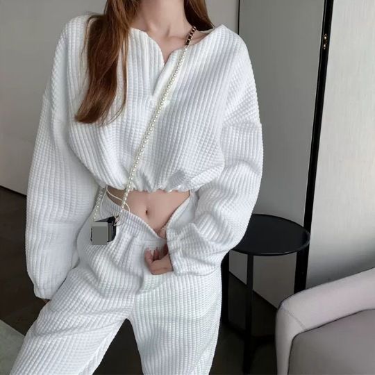 Women's Clothing Autumn and winter lazy style high waist short sweater women's two piece suit design sense of fashion long sleeve suit_ecoleips.com