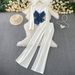 Stylish Chic Two-Piece Denim Long Sleeve T-Shirt With High-Waist Flare Pants Set - Slimming & Trendy Outfit For Women (White/Black, M-3xl)_ecoleips.com