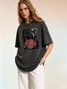 Women's Y2K Rock And Roll Graphic T-Shirt, Vintage Red Rose Print Grunge Casual Tee_ecoleips.com