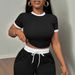 Women's Clothing 2026 Instagram Viral Hit Cross Border INS Hot Selling Women's Two Piece Set Contrast Color Slim Short Sleeved Top And Pants_ecoleips.com