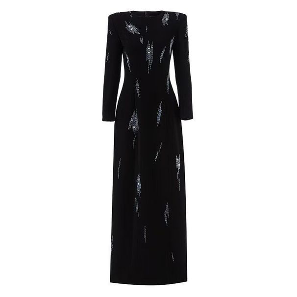 K High End Beaded Sequined Round Neck Dress With A Slimming And Slimming Style, Featuring A Heavy Weight Beaded Long Skirt_ecoleips.com