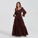 Women's Hot-Selling Long Sleeve Ruched Layered Ruffle Hem Maxi Dress_ecoleips.com