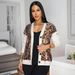 Women's Clothing Retro Lazy Style Leopard Print V Neck Sequined Jacket Female Loose Cardigan Top_ecoleips.com