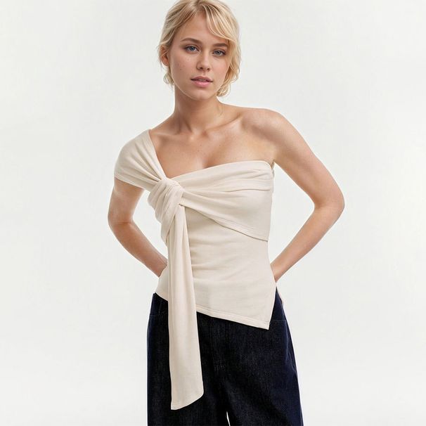 2026 European And American Women's Clothing Summer High-cold Temperament Royal Sister Style T-shirt Off-shoulder Sexy Sleeveless Top_ecoleips.com