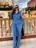 Aria Basics New Spring Women's Set: European American Style French Fashion Washed Blue Denim Top And Straight-Leg Pants_ecoleips.com