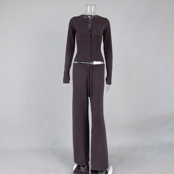 Women's Knitted Cardigan Set Early Spring Fashion Slim Fit Long Sleeve Low Waisted Trousers Sweater Ensemble_ecoleips.com