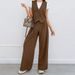 Summer Women's Sleeveless Vest & Pants Set – Office Commuter Outfit, Breathable Polyester Blend, Grey & Brown_ecoleips.com