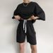 Women's Casual Two Piece Set Short Sleeve round Neck Tie Shorts Loose Fit European American Style New 2025_ecoleips.com