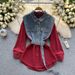 Women's Sleepwears Waist Long Sleeved Shirt Summer High End Cold Style Denim Splicing Shirt Skirt_ecoleips.com