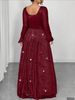 Plus Size Elegant V-Neck Evening Dress Long Sleeve Formal Gown With High Waist & Sequin Accents (0XL-5XL, Straight Cut, Polyester, Party/Office Wear)_ecoleips.com