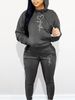 Women's Autumn And Winter Fashionable Casual Heart-shaped Cross Pattern Printed Thick Velvet Warm Hooded Sweatshirt+sports Pants Set-764_ecoleips.com