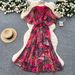 Elegant French Style Long Dress For Women Summer Sophisticated Waist Cinching Irregular Ruffle Floral Chiffon High End_ecoleips.com