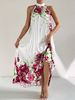 Elegant Women's Dress, Plus-size Printed Sleeveless Maxi Dress For Summer, Printed Pleated Style, Suitable For Everyday Wear, Travel, Parties, And Dates._ecoleips.com