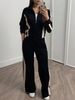 Women's Autumn Winter Striped Print Two Piece Set Coat with Straight Leg Pants_ecoleips.com