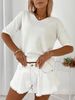 2026 Spring/Summer Light French Lazy Style V-neck Plush Textured Mid-Sleeve Knit Top For Women, Suitable For Casual Outings And Light Socializing,_ecoleips.com