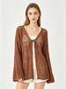 Hollow Eyelet Knit Cardigan, Soft Loose Breathable Cover Up_ecoleips.com