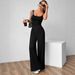 G25J090 2025 European And American High End Women's Clothing Solid Color Fashion Slightly Flared Trousers Backless Suspender Casual Jumpsuit Women's Pants_ecoleips.com