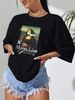 Women's Black round Neck T-Shirt Simple Casual Export Top with Oil Painting Print Loose Fit Short Sleeve Fashionable_ecoleips.com