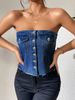 Corset Style Beautiful Back Denim Strapless Women's Autumn Strapless Short Camisole Vest Top Can Be Worn Outside_ecoleips.com
