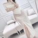 Design Sense Set Asymmetrical Off-Shoulder Top For Women With Tie And Slit Skirt, Ruched Slimming Summer Outfit_ecoleips.com