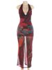 Weird Puss Diamond Print Dress Women Backless Split Colorful Halter Sexy Deep V-Neck Elegant Birthday Party Stretch Vestidos_ecoleips.com