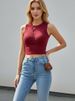 2026 Summer Tank Top Women Ribbed Down Sleeveless Blouse Solid Color Casual Women's Teens Trendy Basic Tops_ecoleips.com