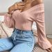 New European And American Cross-border Women's Fashion V-neck Puff Sleeve Elegant Commuter Twist Knit Long-sleeve_ecoleips.com