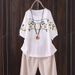 Spring And Summer Youthful Ethnic Style Large-Sized Loose Slimming Short-Sleeved Top Cotton And Linen Embroidered T-Shir_ecoleips.com