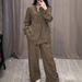 Women's Fashion Cotton Linen Set Long Sleeve Top With Half Open Placket Wide Leg Pants Autumn Casual Comfortable Clothing_ecoleips.com