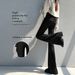 Black Flared Suit For Women New Autumn Winter Fleece High Waist Slim Fit Petite Casual Plus Size Bell Bottom Pants_ecoleips.com