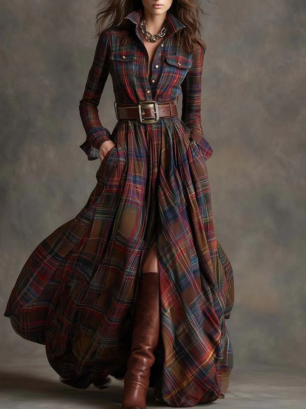 Women's Clothing Plus Size French Retro Plaid Slimming Dress Irregular New European American Style Women's Clothing_ecoleips.com