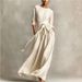 2026 European American Cross-Border Spring And Autumn New Women's Elegant Brown Woven Long Sleeve Round Neck Dress_ecoleips.com