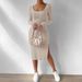 Women's Sexy Square Neck Long Sleeve Side Slit Bodycon Midi Dress – Fall Winter Club Gown_ecoleips.com