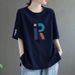 Casual Short Sleeve T-Shirt Women's Clothing Loose Fit Cotton Blend Tee With Printed Design Contrast Sleeve_ecoleips.com