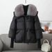 Women's Short Puffer Jacket Winter Coat – Thickened Polyester Wadding, Slim Fit, Polo Collar (Black/Coffee)_ecoleips.com