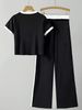 Women's Casual Sporty Two-Piece Set Short Sleeve Top Comfort7able Pants Black White_ecoleips.com