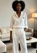 2026 Women's Tencel Suit Slimming Casual Cotton-Linen Blend Summer Fashion Shirt And Wide Leg Pants Set For Women_ecoleips.com