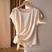 Women's Bow Tie Short Sleeve T-Shirt - Solid Color Loose Fit Blouse For Casual Style_ecoleips.com