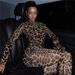 Women's Clothing Spring New Leopard Mesh Long Sleeved Stand Up Collar Tight Sexy Long Jumpsuit_ecoleips.com