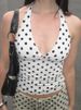 Weird Puss Polka Dot Print Vest Women Y2K Lace-Up Backless Halter V-Neck Skinny Summer Trend Daily Street Basic Chic Tank Tops_ecoleips.com