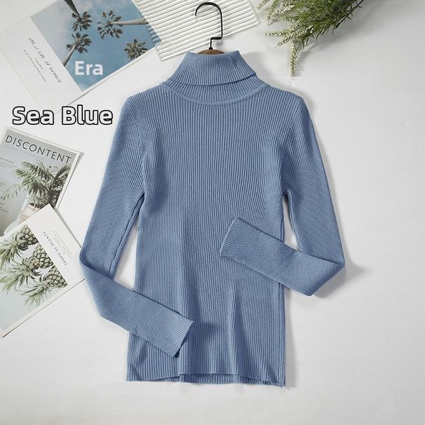 Solid Ribbed Knit Turtleneck Sweater – Women’s High Neck Pullover (Soft Stretch Fabric, Warm & Breathable, Versatile Layering Essential )_ecoleips.com