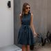 Elegant Ruffle Hem Round Neck Midi Dress With Waist Tie - Flattering A-Line Fit For Women, Royal Blue_ecoleips.com