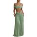 European American Style Women's Halter Neck Strapless Pleated Midriff Hollowed out Slimming Draped Long Dress Two Piece Set_ecoleips.com