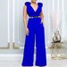 V-Neck Wide Leg Jumpsuit - Sexy High Collar & Sleeveless Design (European & American Style, Solid Color, Comfortable & Chic)_ecoleips.com